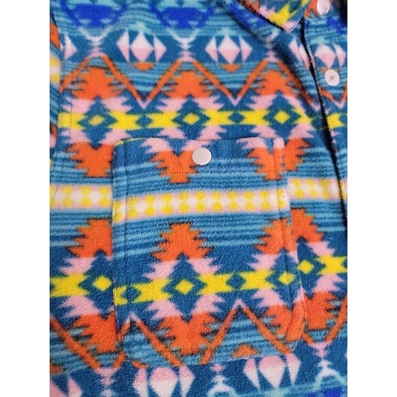 RF Brand Shirt Shacket Mens L Aztec Fleece Orange Blue Yellow Snaps Pockets READ - Picture 6 of 16